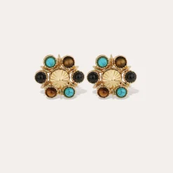 Boucles d'oreilles Augusta - Turquoise & OEil de Tigre