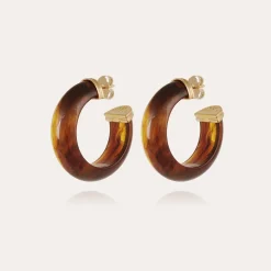 Boucles d'oreilles créoles Abalone acétate - Marron