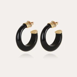 Boucles d'oreilles créoles Abalone acétate - Noir