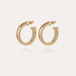 Boucles d'oreilles créoles Antigone cabochons petit modèle - Nacre blanche