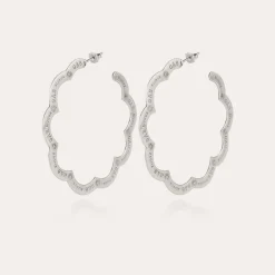 Boucles d'oreilles créoles Bolduc Flore gravées grand modèle