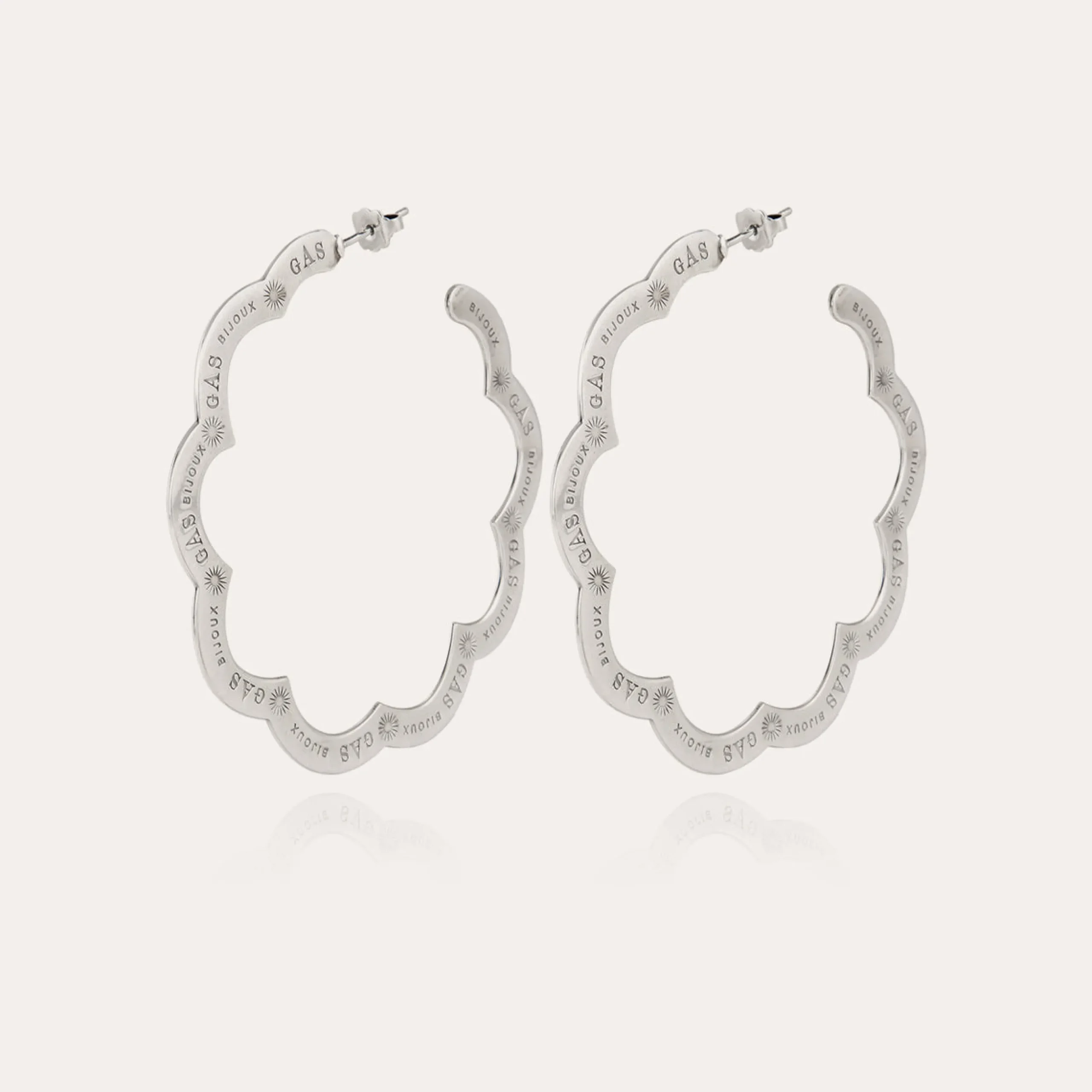 Boucles d'oreilles créoles Bolduc Flore gravées grand modèle