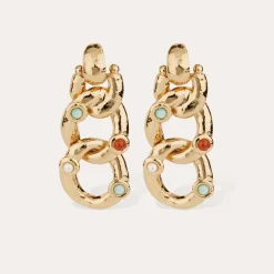 Boucles d'oreilles Mitsi grand modèle - Cornaline, Amazonite & Nacre blanche