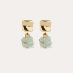 Boucles d'oreilles Rainbow Square petit modèle - Amazonite