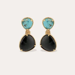 Boucles d'oreilles Silia - Turquoise & Basalte noire