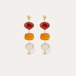 Boucles d'oreilles Silène - Calcite rouge, Calcite orange & Quartz rose