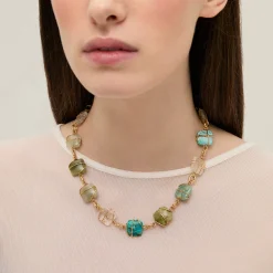 Collier Rainbow Square Multi petit modèle - Turquoise, Vesonite, Amazonite & Cristal
