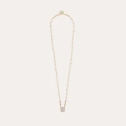 Collier Scapulaire serti - Nacre blanche & Quartz rose