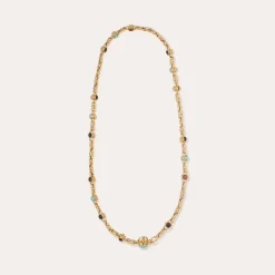 Sautoir Amarante multi - Turquoise, Bois & Basalt noir