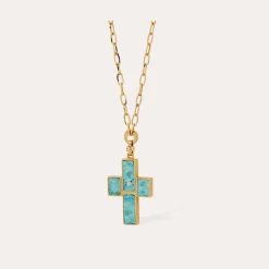 Sautoir Croix Serti - Turquoise